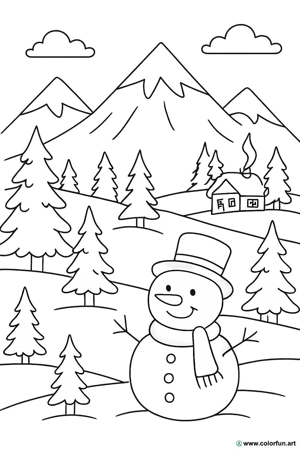 Ausmalbild Schnee Berge