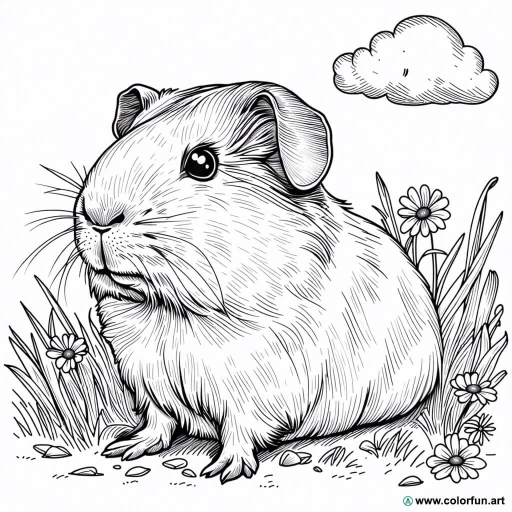 realistisches Ausmalbild Meerschweinchen