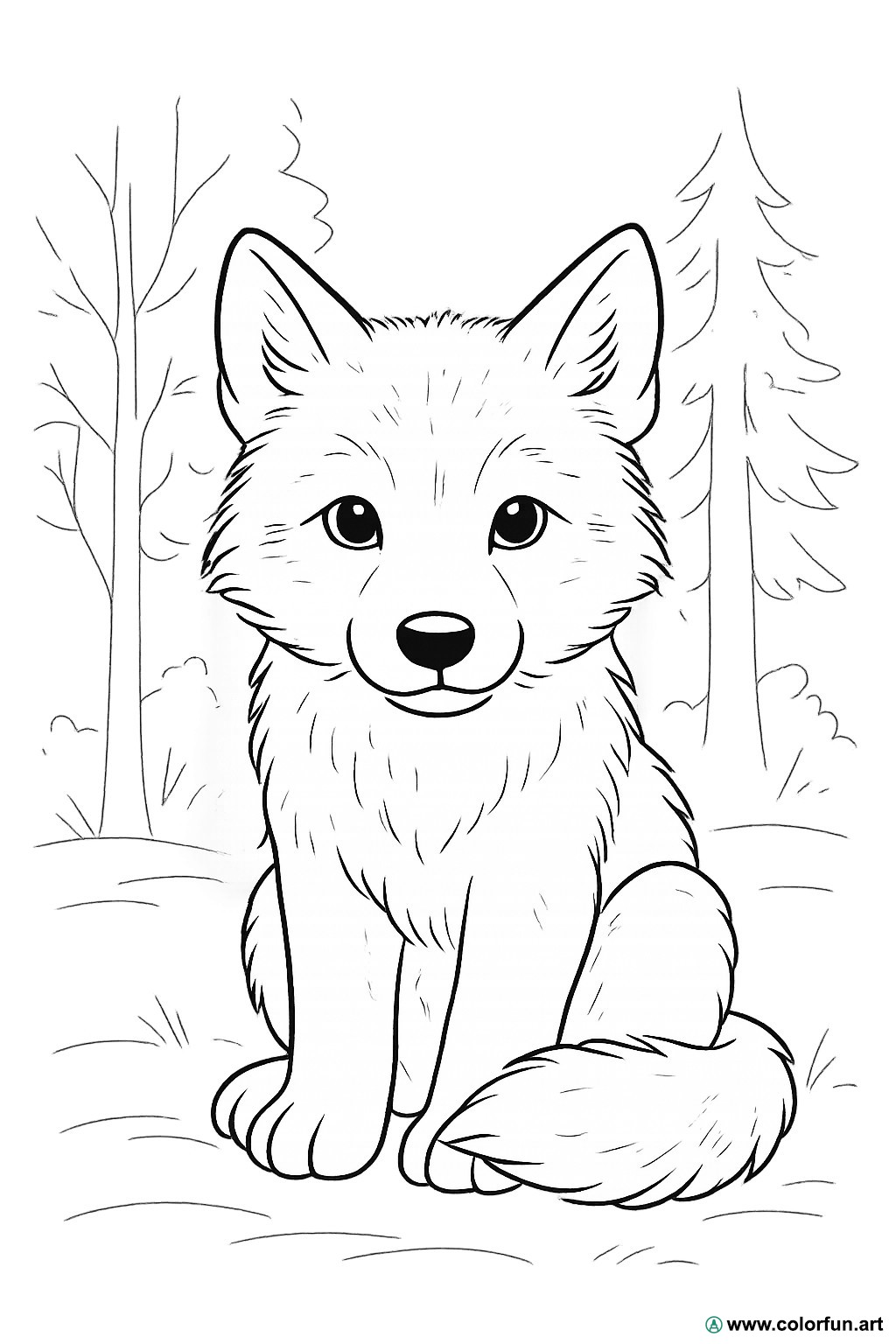 Ausmalbild realistischer Wolfswelpe