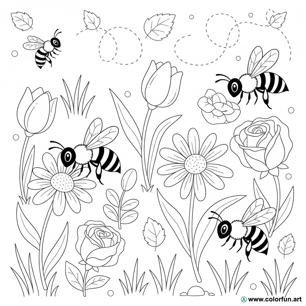 Ausmalbild realistische Bienen