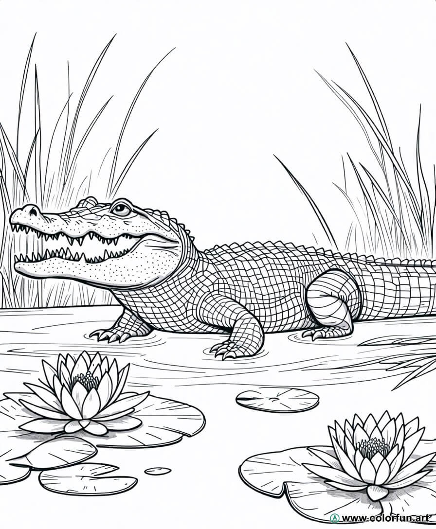 Ausmalbild realistisches Krokodil