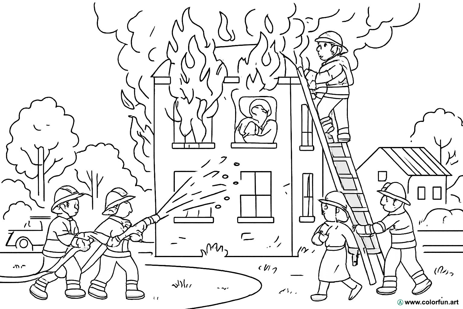 Ausmalbild Feuerwehr Rettung