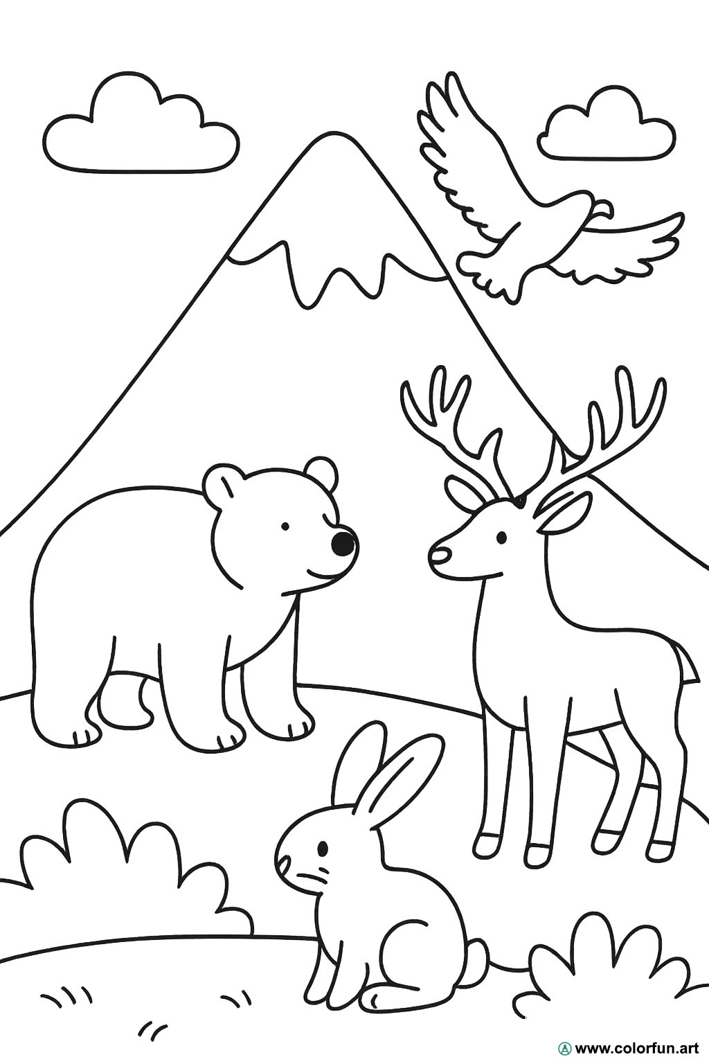 Ausmalbild Berg Wildtiere