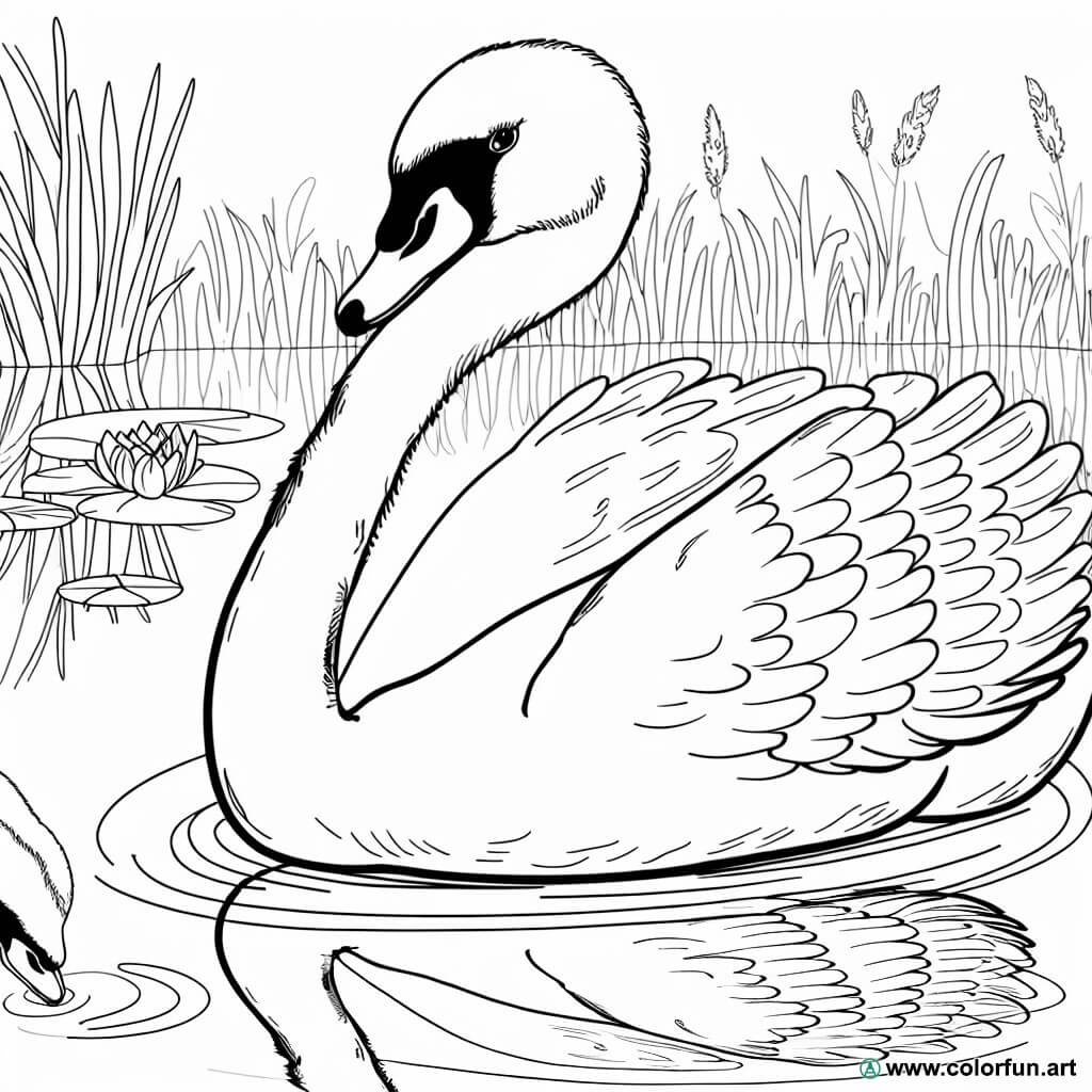 Ausmalbild realistischer Schwan