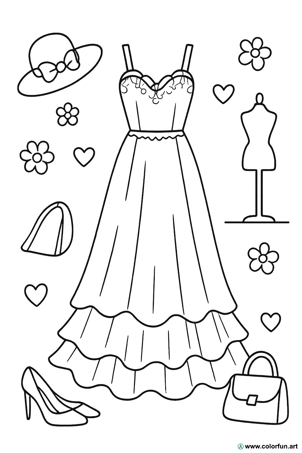 Ausmalbild Kleid Designer