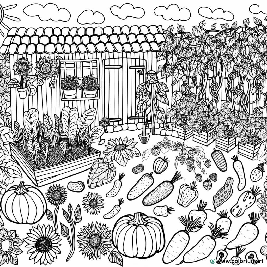 Ausmalbild Bio-Gemüsegarten