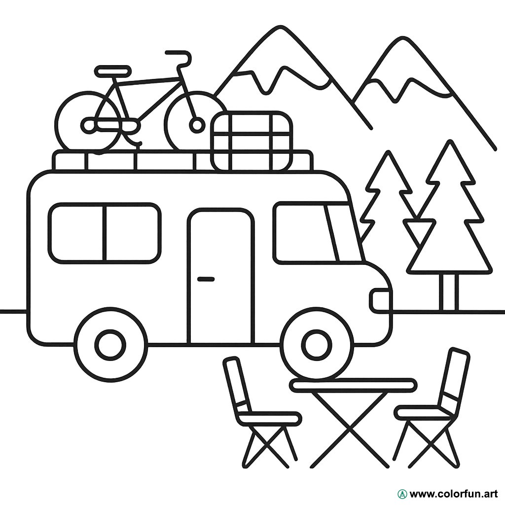 Ausmalbild Wohnmobil Berg