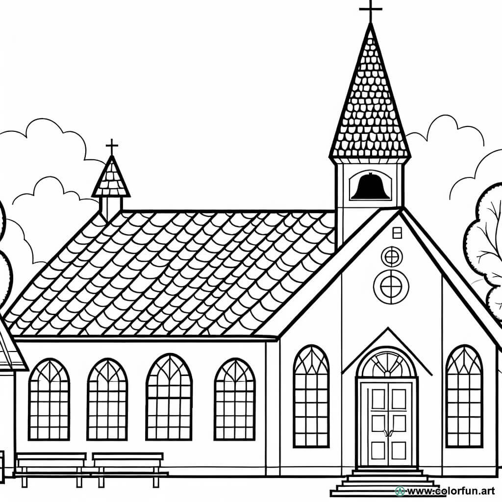 Ausmalbild Kirche Vintage