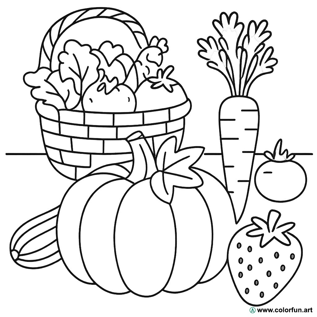 Ausmalbild Gemüsegarten Obst und Gemüse