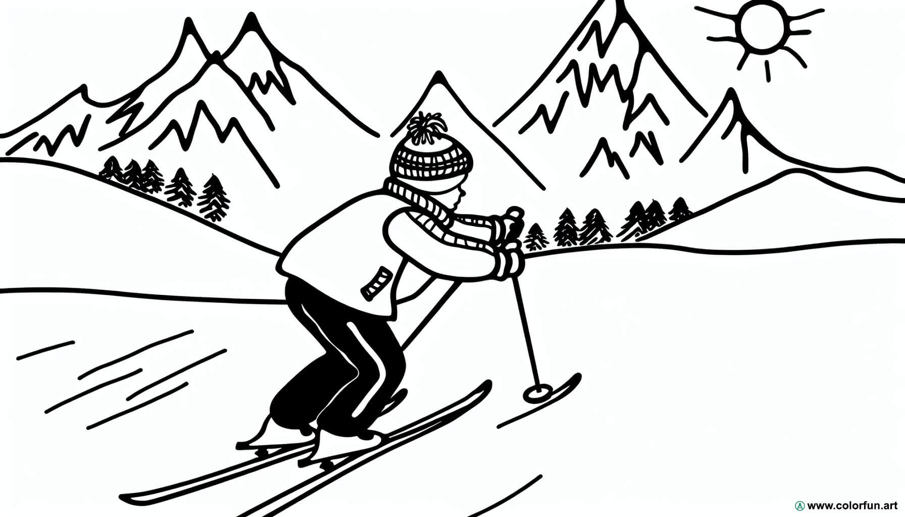 Ausmalbild Skifahren Berg