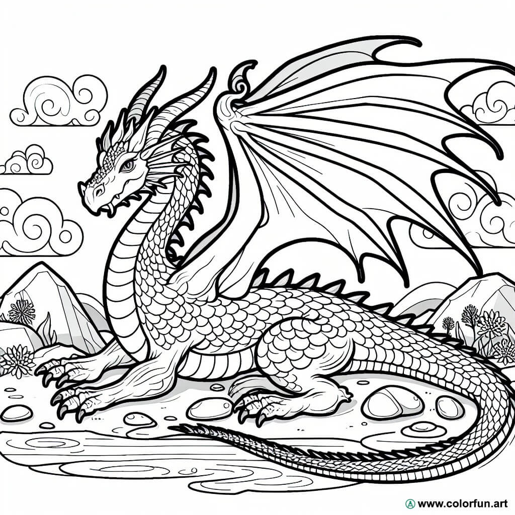 Ausmalbild realistischer Drache