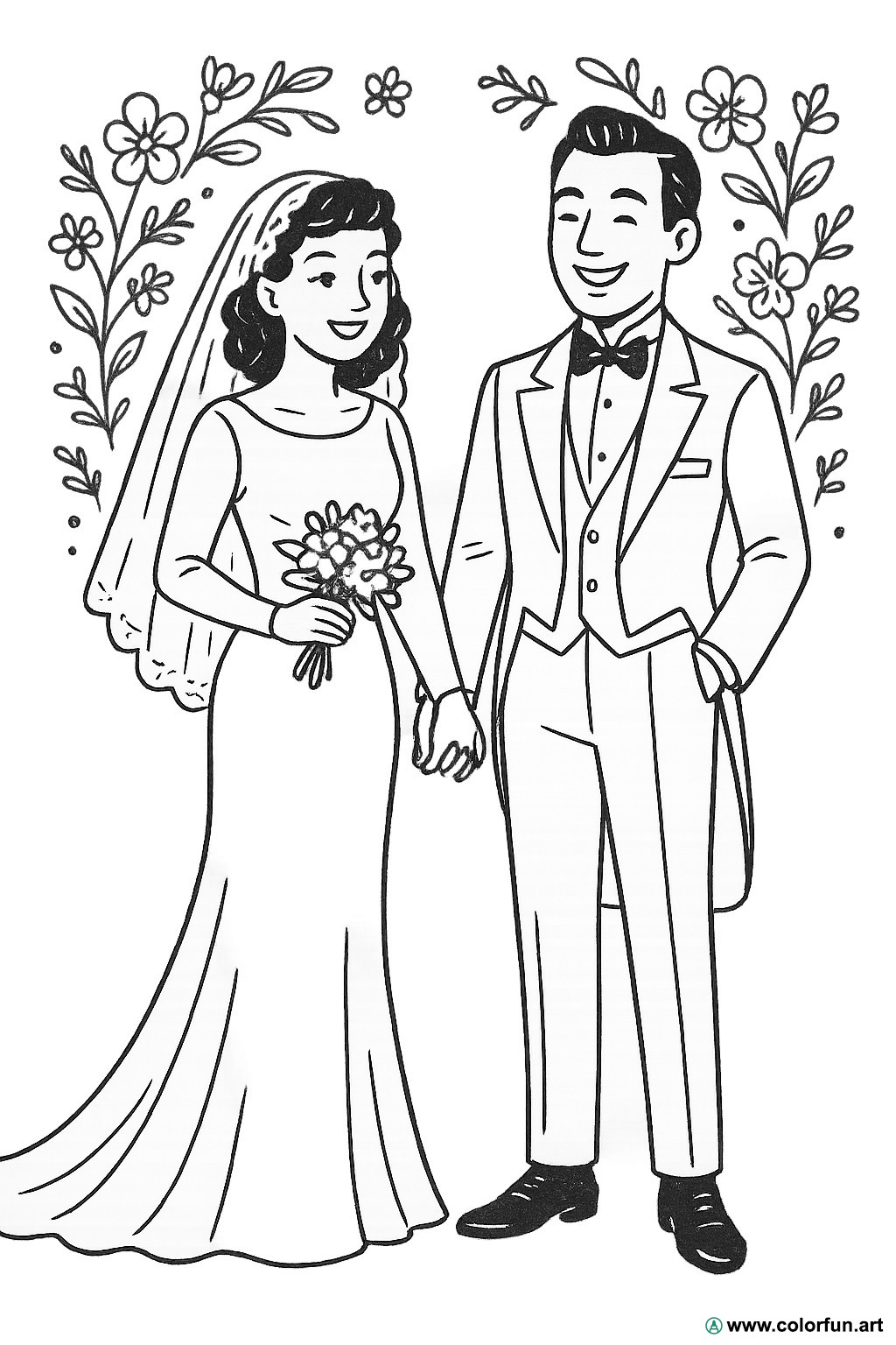Ausmalbild Hochzeit Vintage