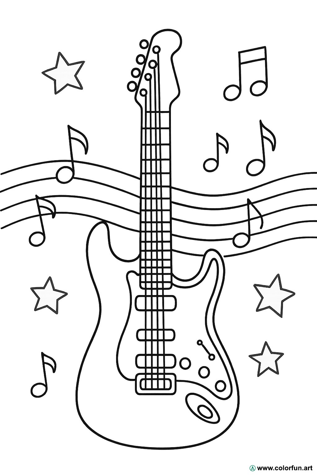 Ausmalbild E-Gitarre realistisch