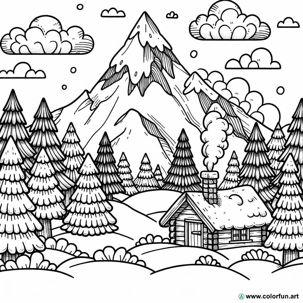 Ausmalbild verschneites Gebirge