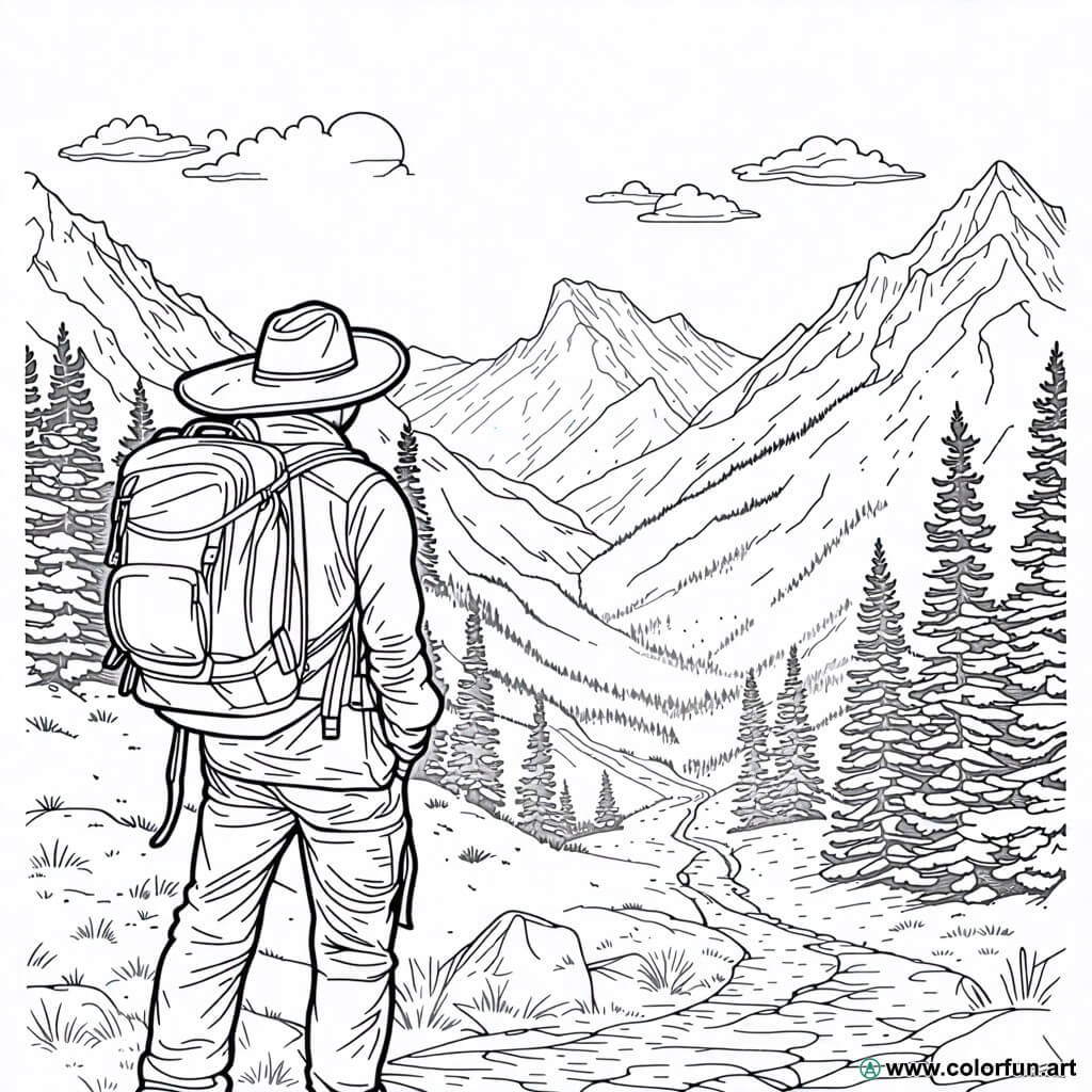 Ausmalbild Abenteurer Berg