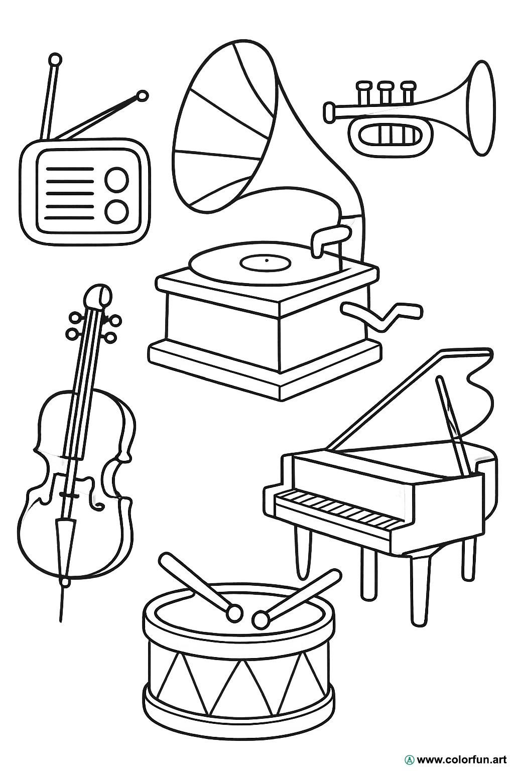 Ausmalbild Vintage-Musikinstrumente