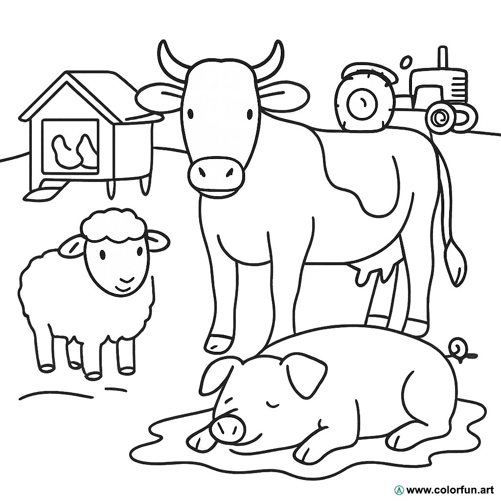 Ausmalbild realistischer Bauernhoftiere