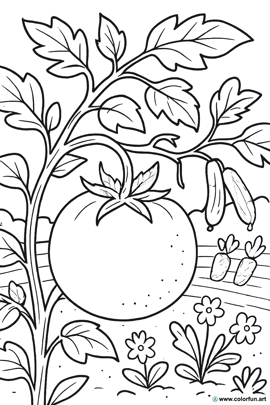 Ausmalbild Tomate Gemüsegarten