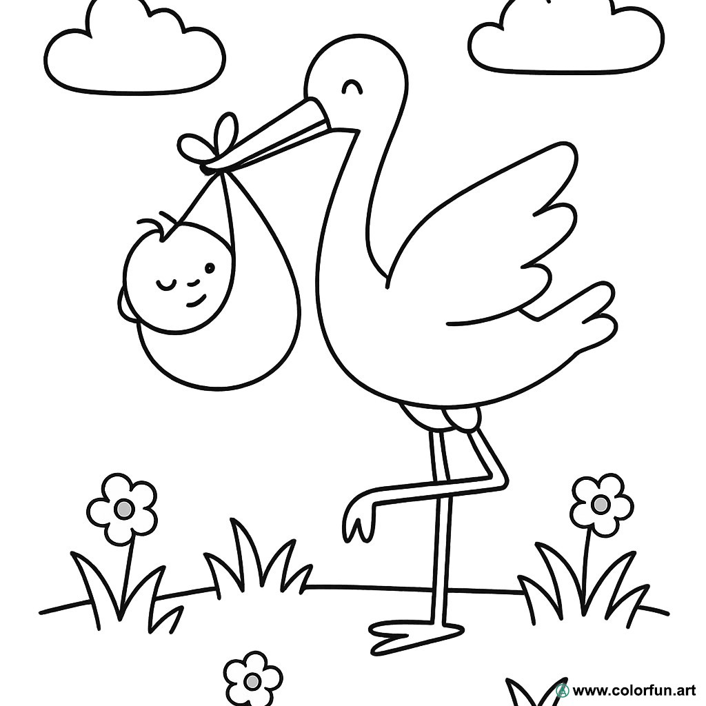 Ausmalbild realistischer Storch