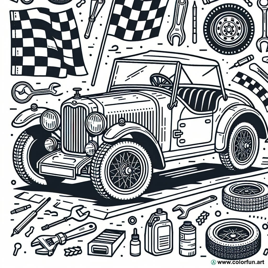 Ausmalbild Oldtimer-Rallye-Auto