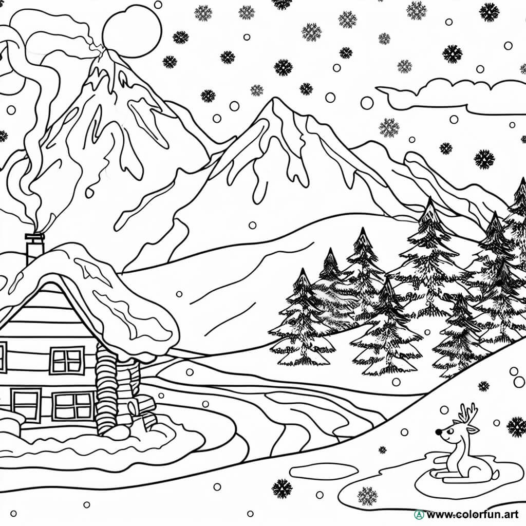 Ausmalbild Schnee Berg