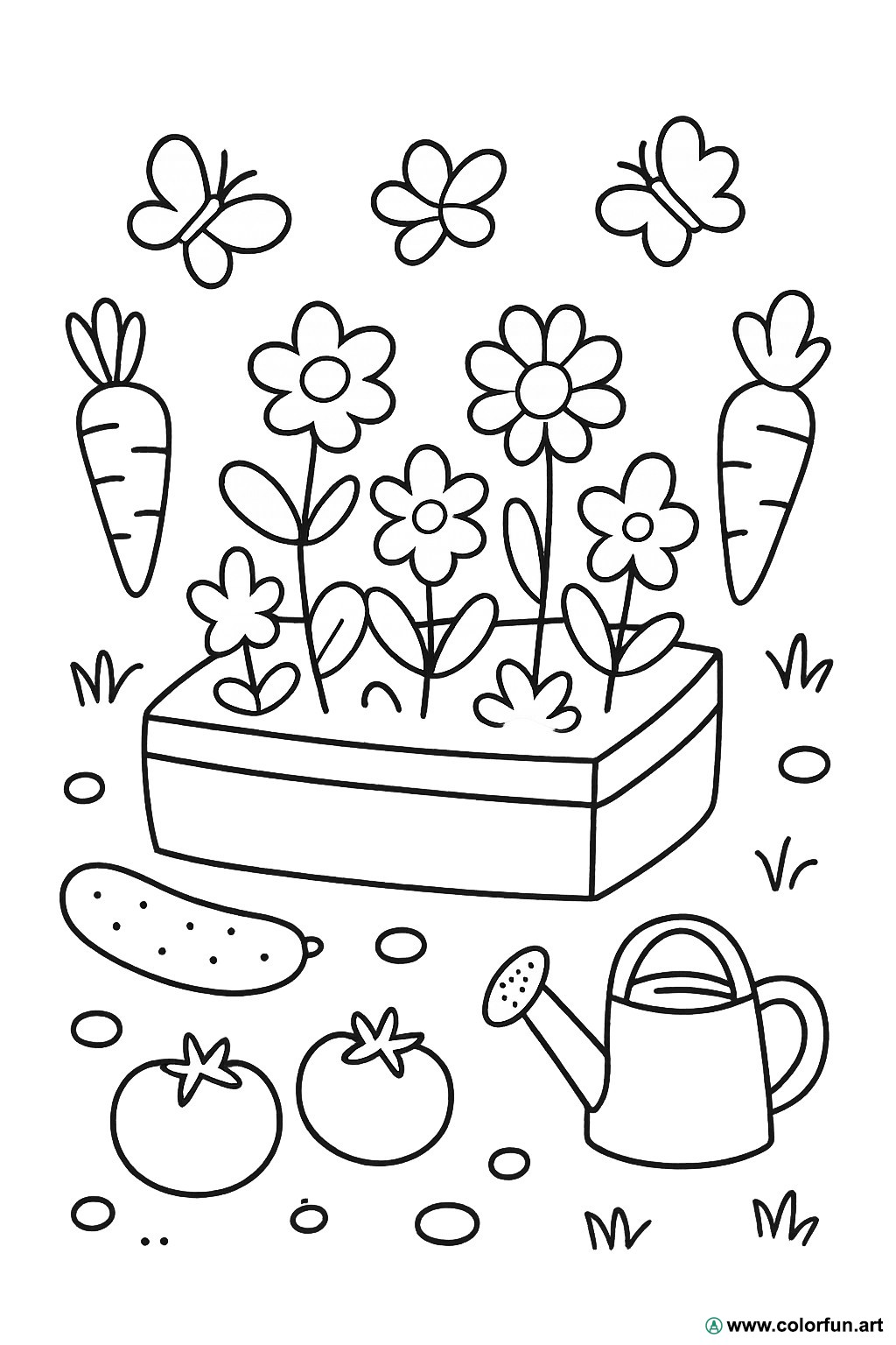 Ausmalbild Gemüsegarten Blumen
